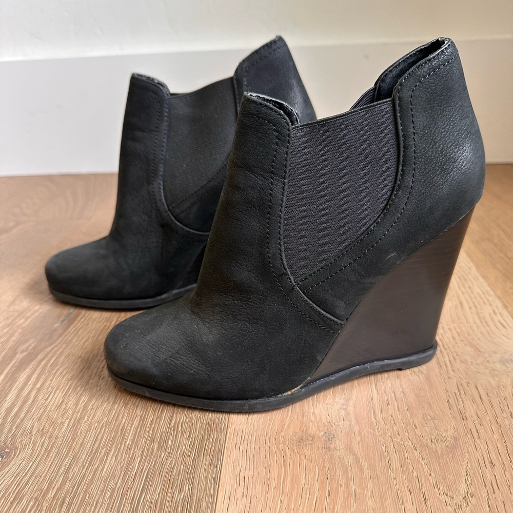 Audrey Brooke Wedge Ankle Booties in black